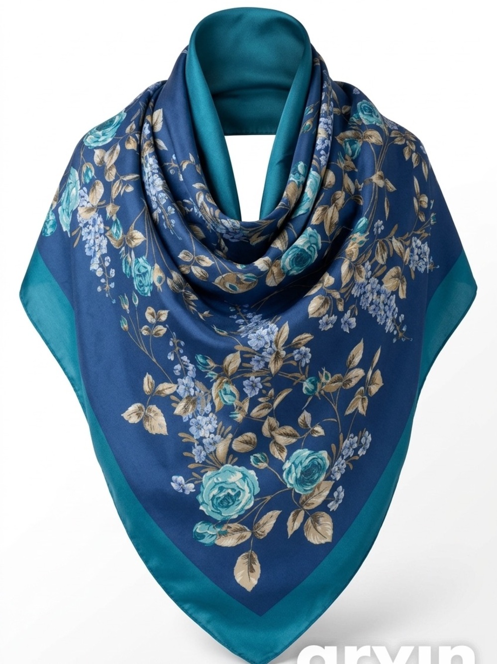 Others Follow Teal & Navy Floral Silk Wrap